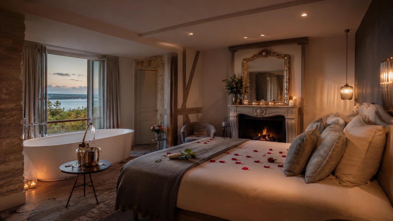 gite-romantique-ou-suite-romantique-normandie Ambiance romantique premium en Normandie illustrant gîte romantique ou suite romantique en Normandie sans texte ni logo