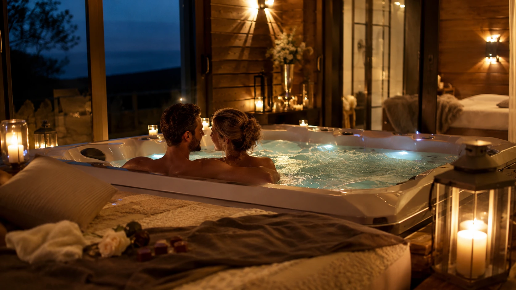 jacuzzi-privatif-normandie-pourquoi-couples-recherchent-experience Ambiance romantique premium en Normandie illustrant jacuzzi privatif en Normandie sans texte ni logo